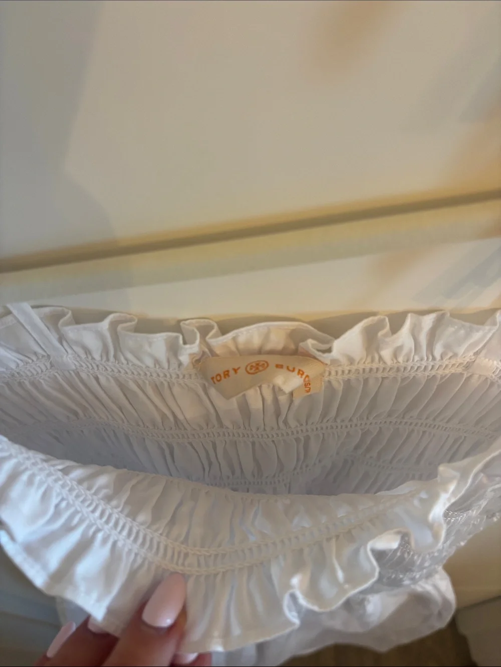 Tory Burch White Smocked Sundress with Tie Straps